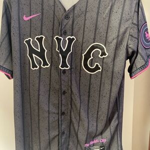 Nike Gray & Pink NYC Pinstripe Baseball Jersey